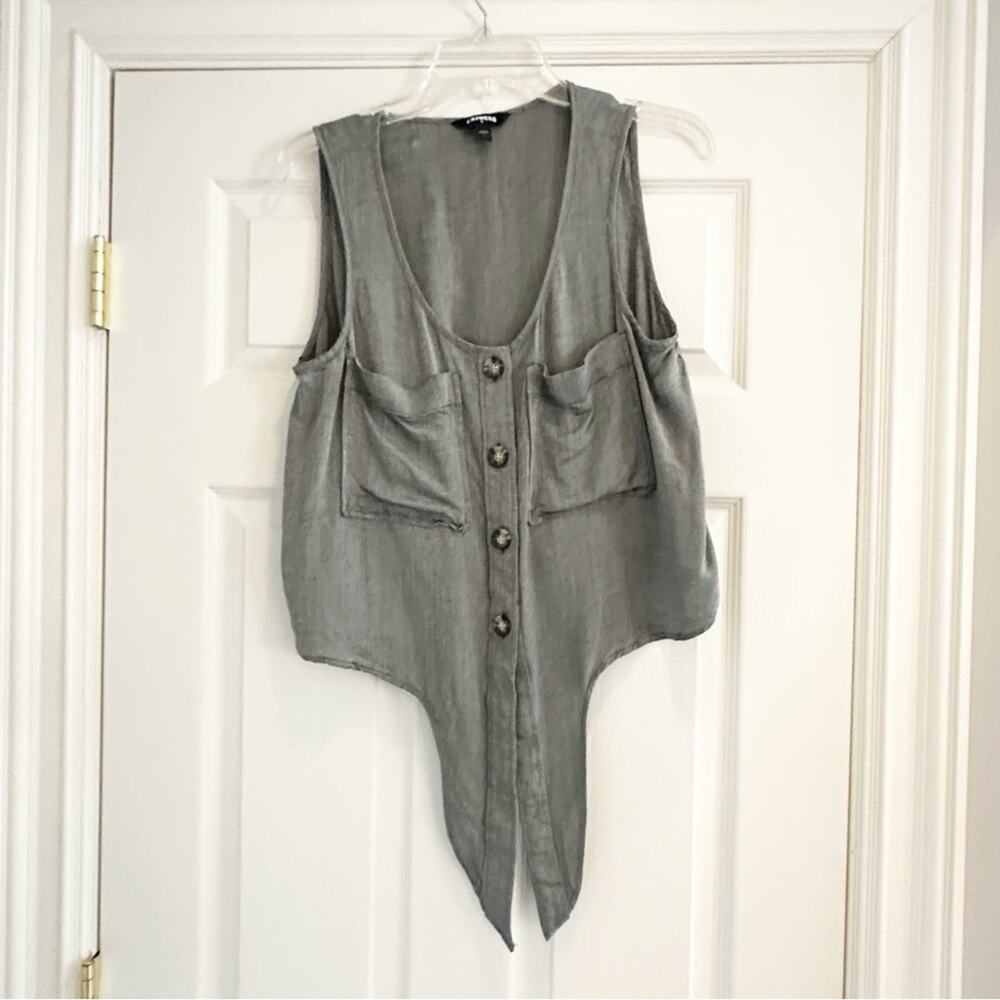 Express Tie Front Blouse Gray Button Sleeveless M… - image 6